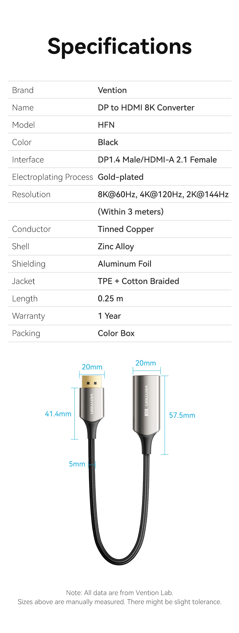 Vention DisplayPort zu HDMI Adapter 4K Stecker DP zu HDMI Buchse Video Audio Konverter für PC Laptop Projektor DisplayPort zu HDMI – Detail 6