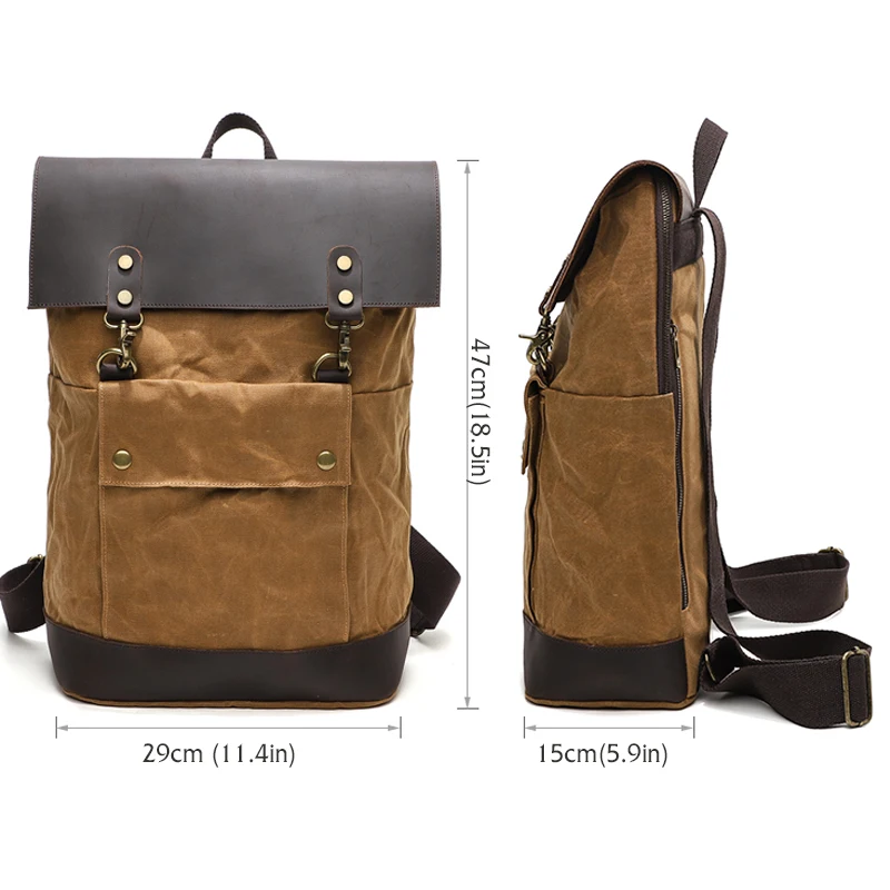 Vintage Oil Waxed Canvas Leather Outdoor Backpack Teenager School Bag Waterproof Daypacks 15