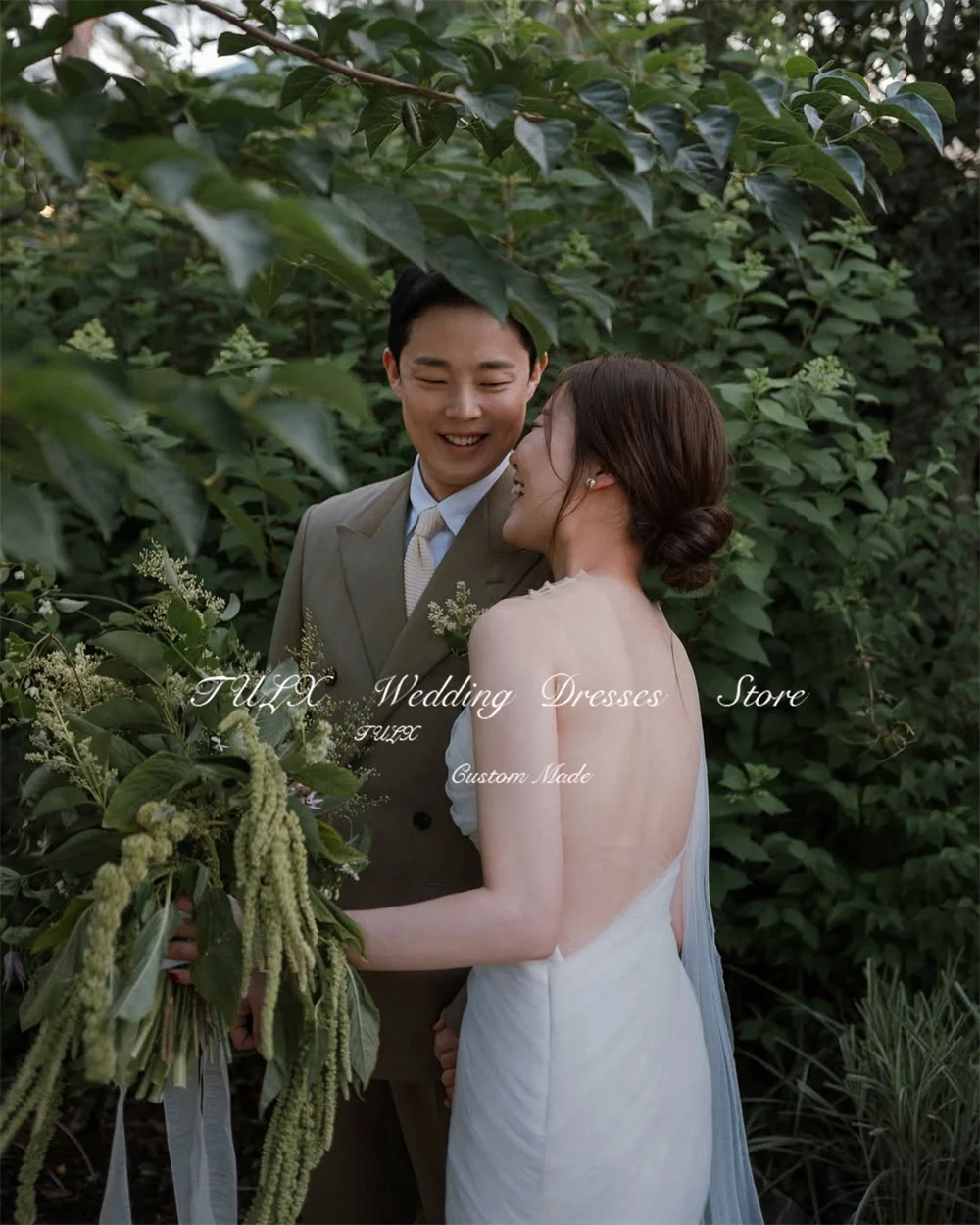 تولكس أنيقة الأورجانزا الزفاف صورة تبادل لاطلاق النار فستان قبالة الكتف كوريا زي العرائس حورية البحر طويل الاجتياح قطار مشد واستدريس مخصص