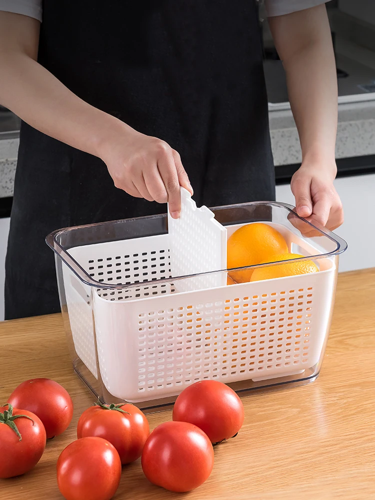 Fridge Storage Box Refrigerator Fresh Vegetable Fruit Boxes Drain Basket Storage Containers With Lid Kitchen Tools Organizer