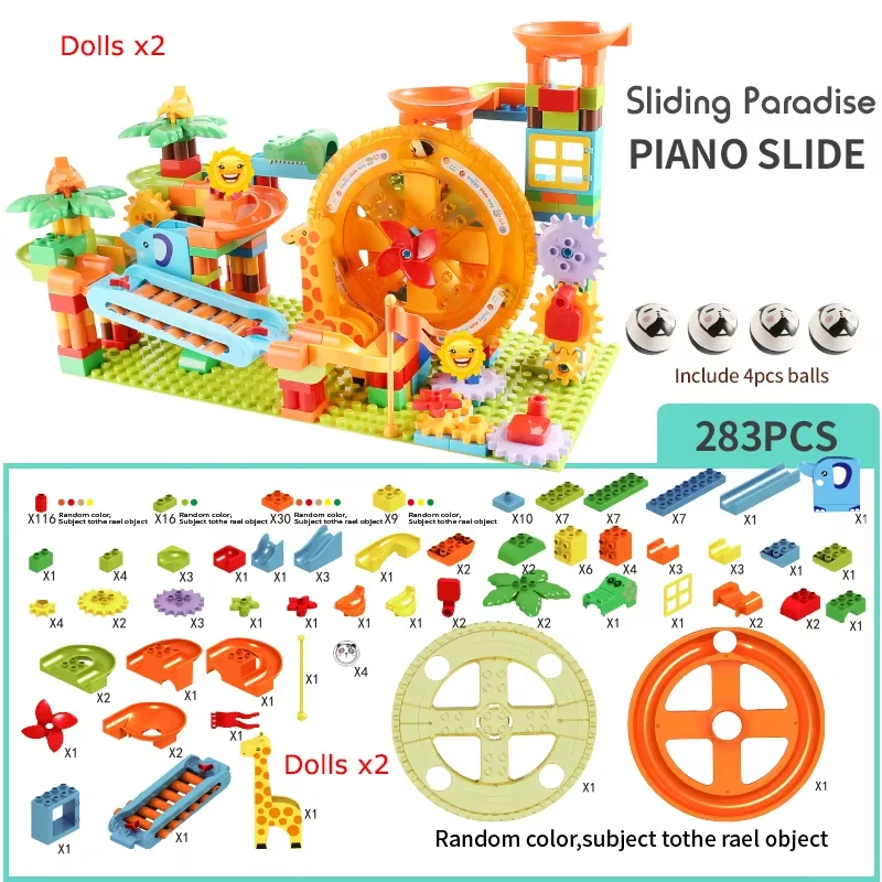 Nieuwste Big Size Draaitafel Marmeren Race Run Bouwstenen Creatieve Piano DIY Blokken Plastic Trechter Glijbaan DIY Montage Bakstenen