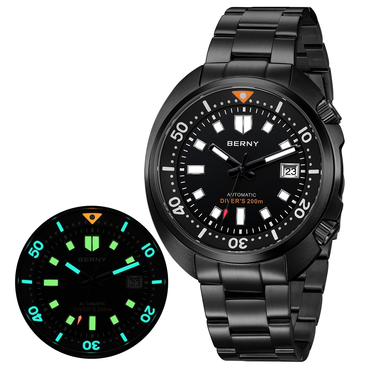 Reloj de buceo BERNY 20ATM para hombre, reloj mecánico negro Original Miyota 8215, reloj luminoso de buceo de lujo con zafiro automático superior para hombre