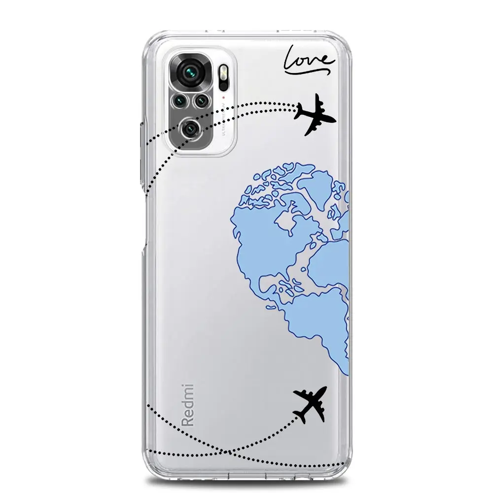 Planes World Map Travel Love Heart Couple Case For Xiaomi Redmi Note 12 5G 9S 9 8 10 11 Pro Plus 4G 9T 8T 10C 9C 9A 7 Cover