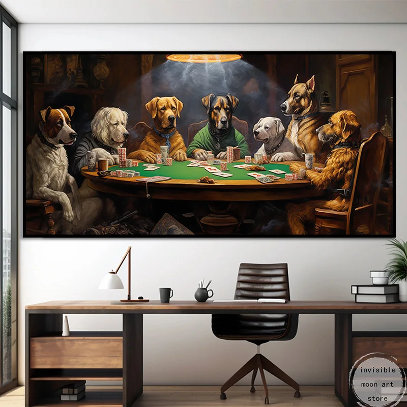 Funnyb Abstract Dogs Playing Poker At Table Poker Club Casino At Art Poster Canvas Painting Wall Prints Picture Room Home Decor