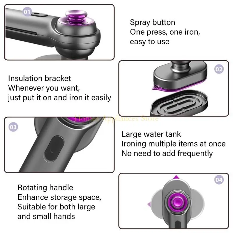 D0AB STEAMER HƯỚNG DẪN cầm tay cầm tay với tấm bàn ủi có thể xoay được và khô