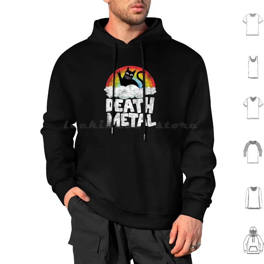 Funny Death Metal Cat Gift Rainbow Heavy Metal Hoodie cotton Long Sleeve Death Metal Death Heavy Metal Cat Vintage Unicorn