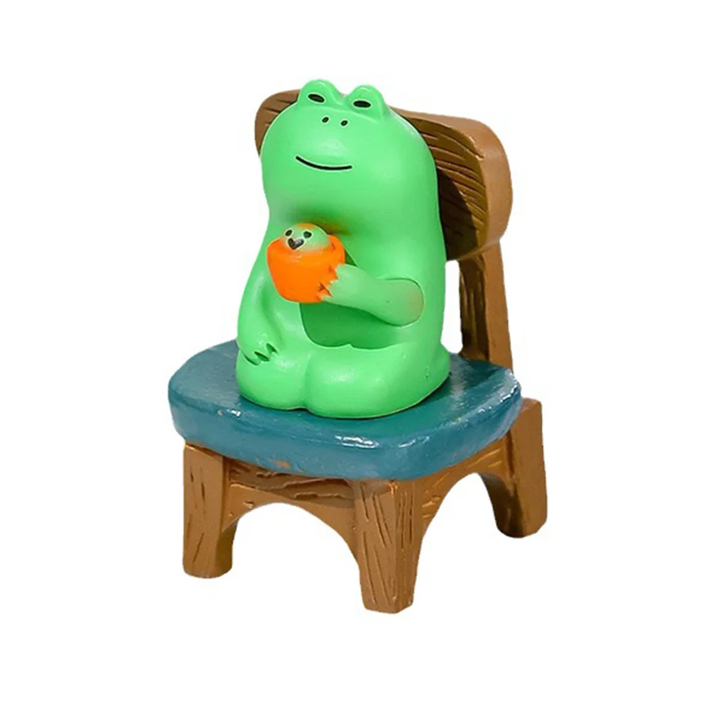 Cute Healing Small Decoration Cute Mini Frog Resin Figurine Rocking Chair Design With Book Coffee Home Bedroom Office Decoration