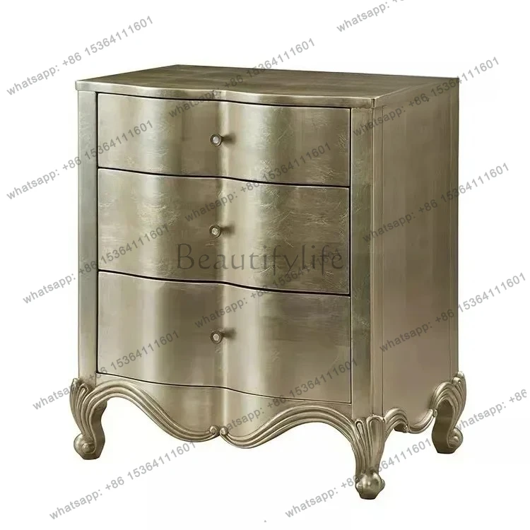 

11American light luxury solid wood carving flower bedside cabinet, French retro bedside table bedroom locker furniture