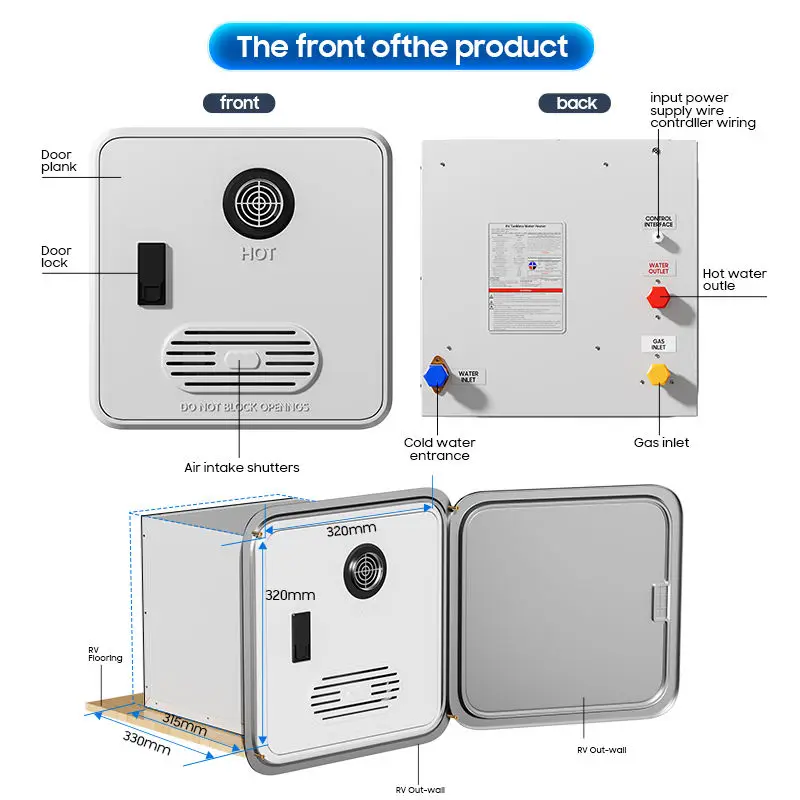 DC 12V Tankless LPG Instant Hot Water Heater 6L 8L 10L 65000 BTU Boiler With Control Panel For RV Camper Motorhome Trailer