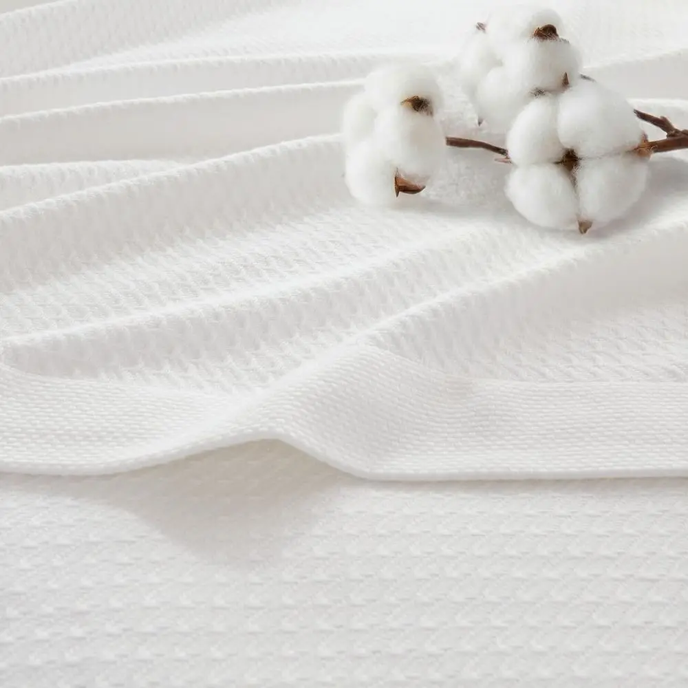 

100% Egyptian Cotton Lightweight Summer Blanket, Breathable Wale Knit Design, Sot Cozy All-Season Throw or Bed, Couch or Soa, Wh