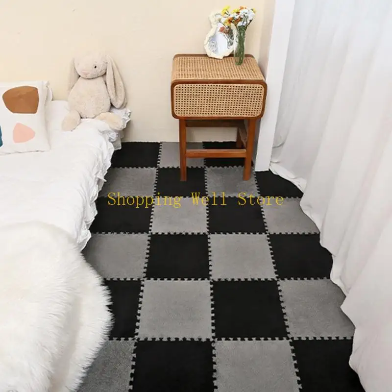KX4B DIY -плюшевый мохнатый ковер Baby Children Buzzles Playmat Plain Curg