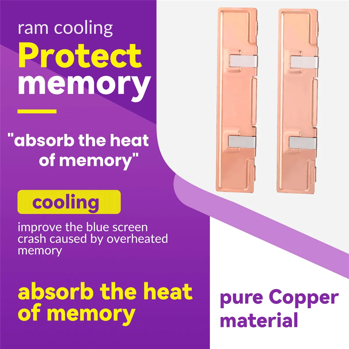 Y06A 2Pcs Pure Copper RAM Heatsink Radiator for Ram Memory Cooler Cooling Heat Sink Desktop Memory Radiator DDR2 DDR3 DDR4