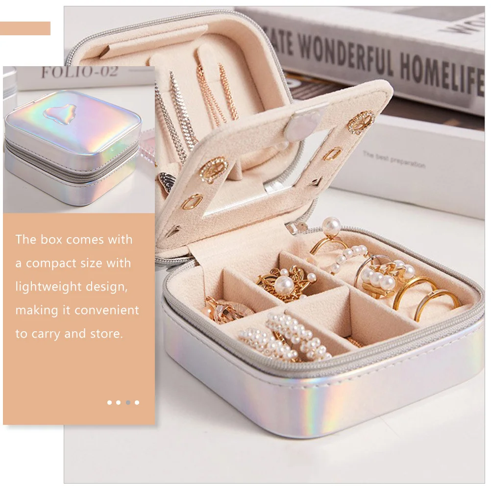 

Jewellery Case Travel Storage Box Jewelry with Mirror Colorful Earring Organiser Traveling