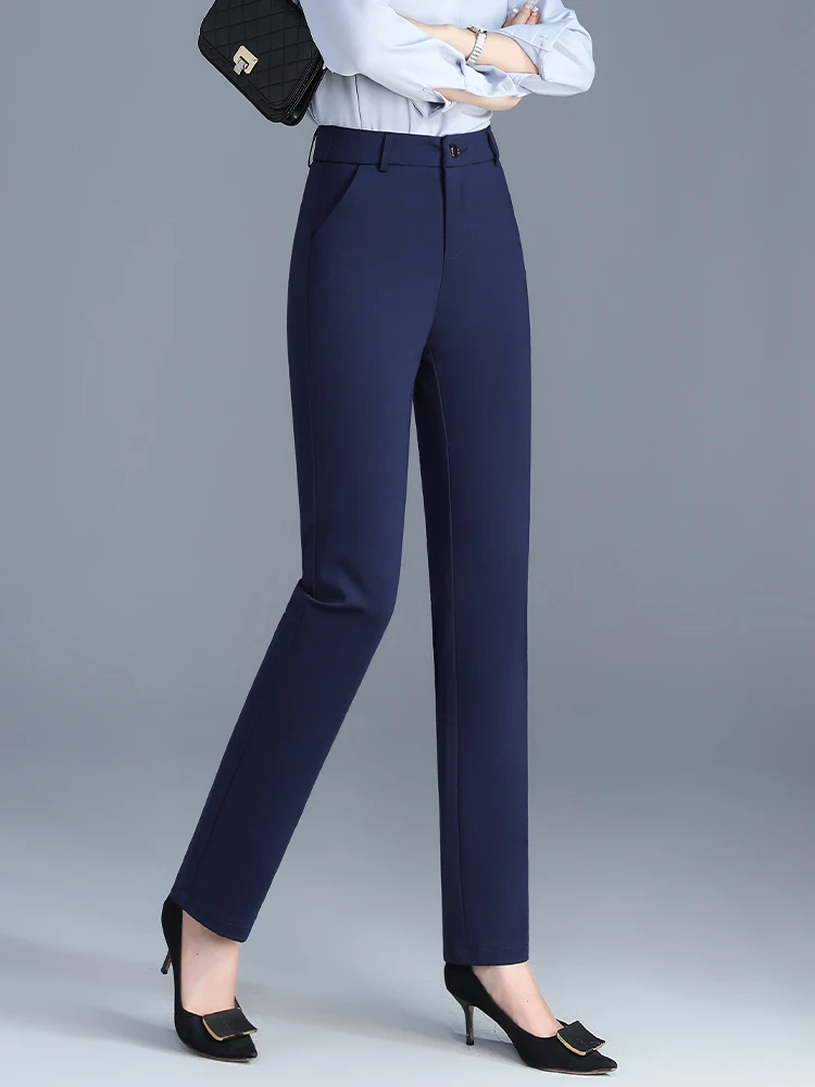 

Женские брюки с высокой талией, прямые, деловые, повседневные, весна-осень, новые, профессиональные, стройнящие, универсальные, свободного кроя