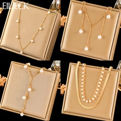 EILIECK 316L Stainless Steel Pearl Tassel Pendant Necklace For Women Fashion Collar Neck Chain Waterproof Jewelry Birthday Gift