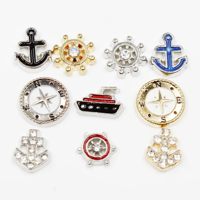 Floating Charms Crystal Rudder Ship Compass Anchor 20pcs/lot Living Glass Memory Floating Lockets DIY Jewelry Charms