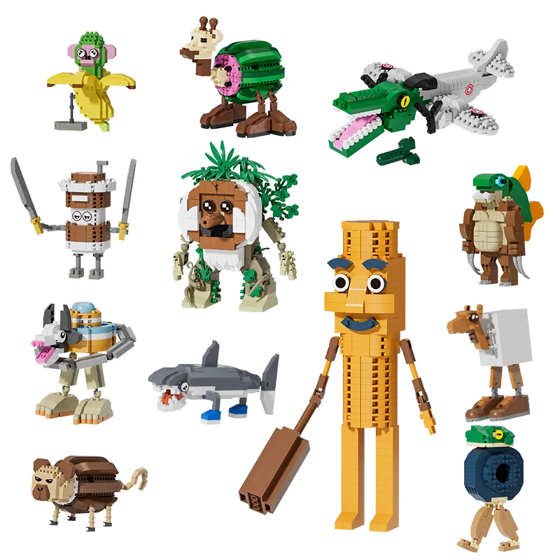 Bloques de construcción de tablero de armado Brainrot, divertido modelo de tungtungtung sahur, figura tralalero tralala, bloques de dibujos animados para niños, regalos