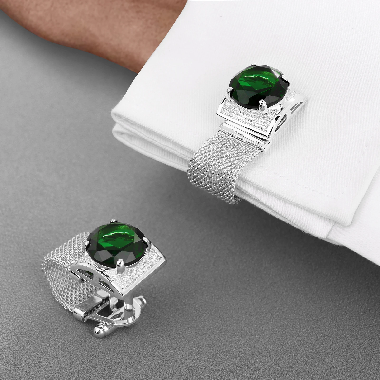 HAWSON Men Birthstone Crystal Cufflinks 17mm Color Stone Cuff Links for Wedding Business Shirt, Birthday Gift for Men