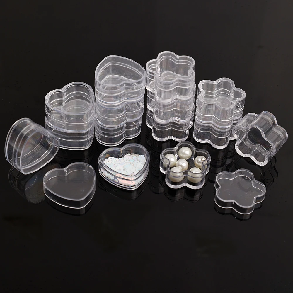 1/10Pcs Mini Transparent Plastic Storage Boxes Heart Star Shape Bottle Jewelry Bead Storage Box Set Moisture-proof DIY Portable