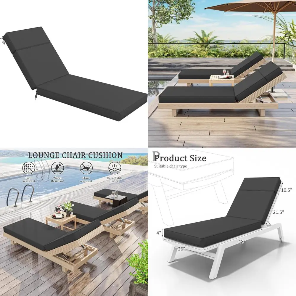 

Outdoor High-Density Foam Chaise Lounge Cushions 80x26x4 Inches Waterproof with Ties for Patio Furniture
