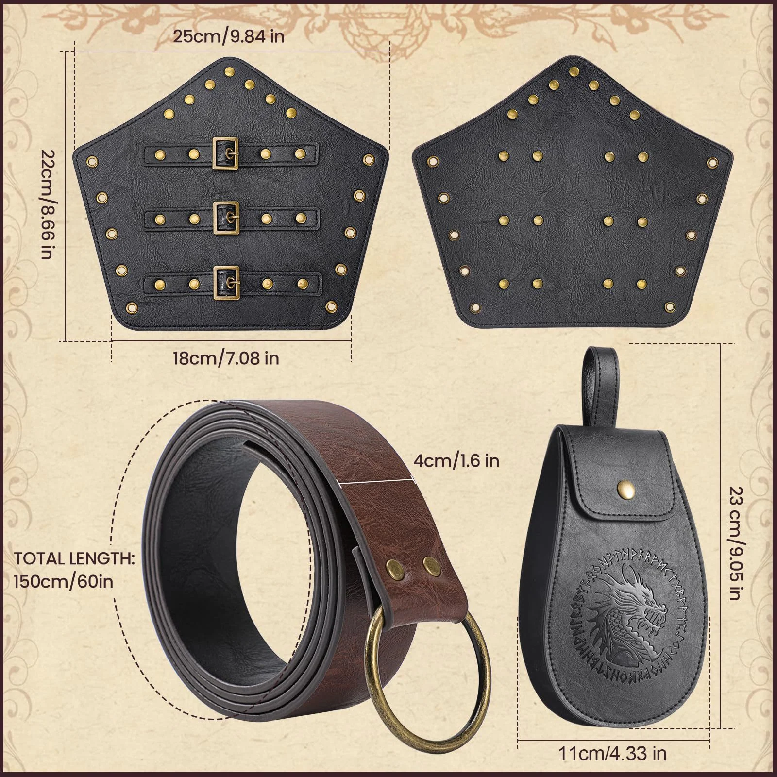 Bolsa para teléfono móvil Steampunk para hombre, bolso Medieval, cinturón, accesorios de ropa de Cosplay renacentista para fiesta, 5 uds.