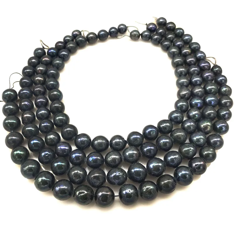 16 inches 11-14mm Black Natural Round Large Edison Pearls Loose Strand