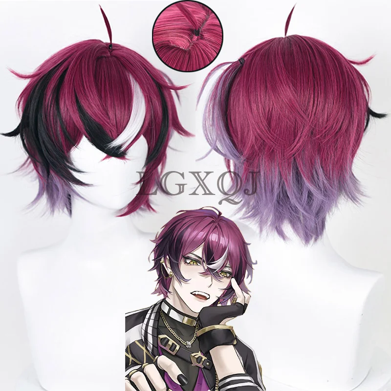 Vtuber Doppio Dropscythe Cosplay Wig Vtuber Nijisanjien EN7 XSOLEIL Doppio Wigs 35cm Heat Resistant Hair Party Wigs + Wig Cap