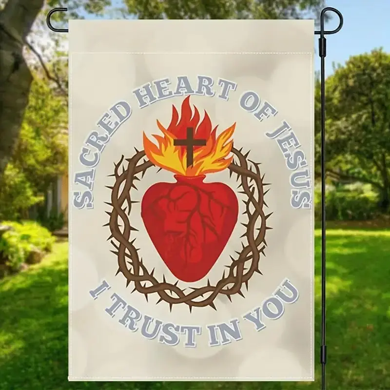 Welcome Garden Flag,Sacred Heart Of Jesus I Trust In You Garden Flag,12x18 Vertical Double Sided Colorful Farmhouse Holiday  IIC