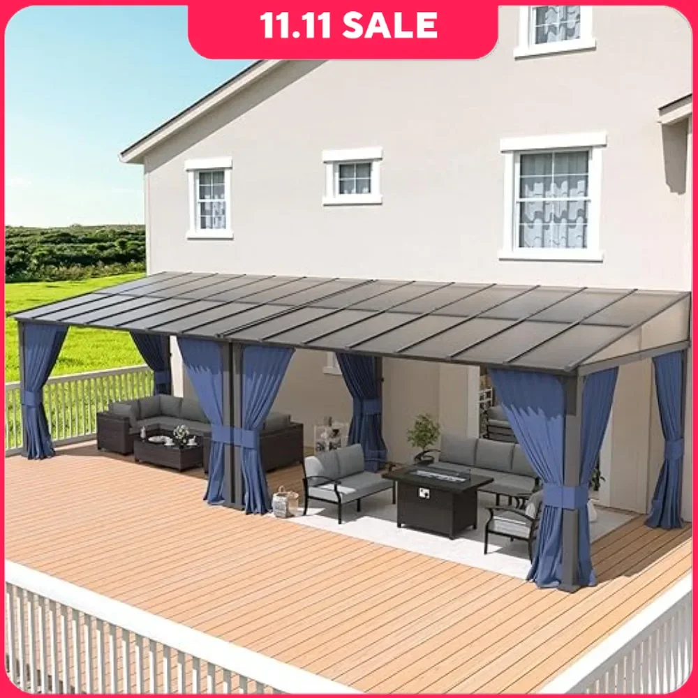 Gazebos, 10’ X 26’ Gazebo, Sloped Roof and Sturdy Steel Frame, Wall Mount Gazebo Outdoor