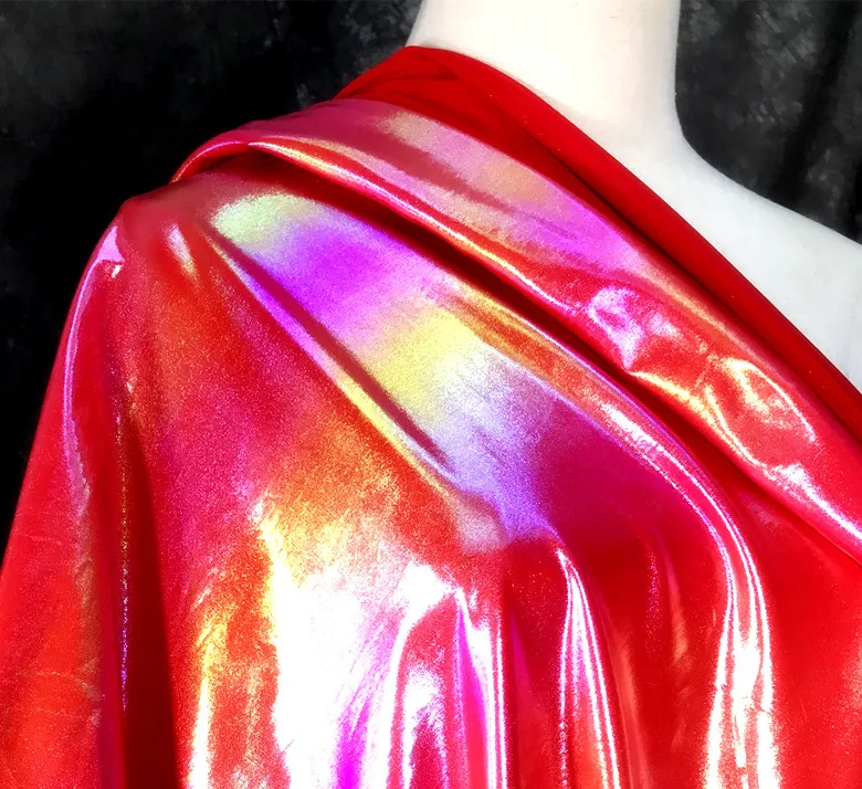 Illusion Dazzle Orange Red High Stretch Reflective Drape Stamping Coating Laser Designer Fabrics Square Leather Fabrics