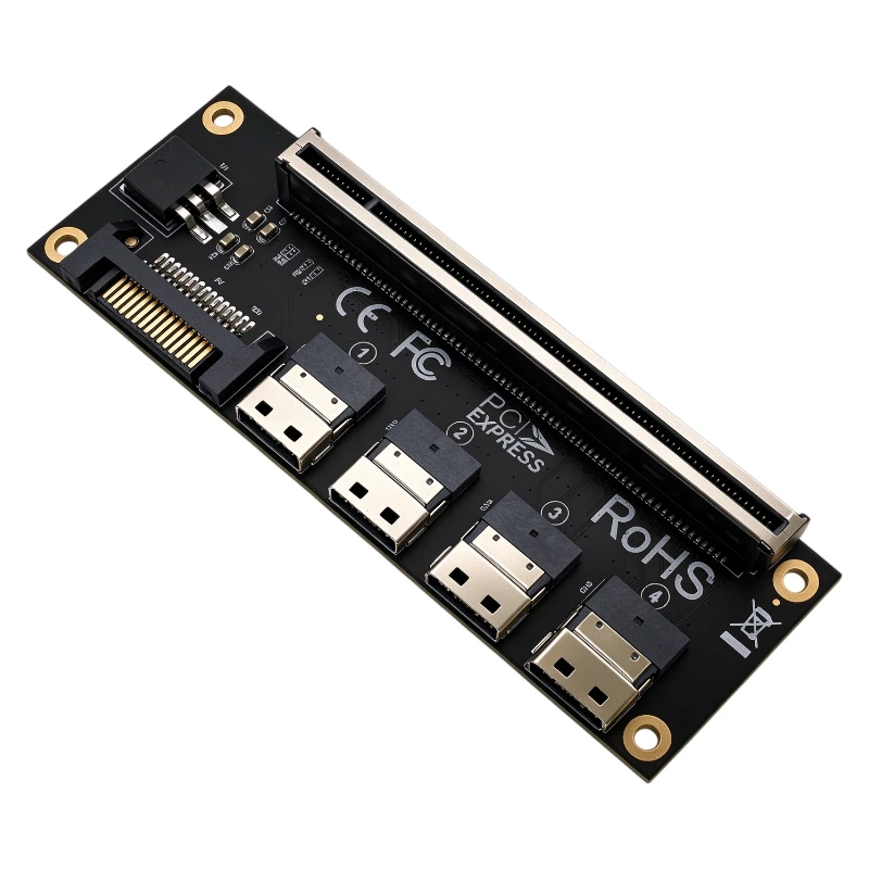 PCIe 4.0 X16 to 4 Ports SFF-8654 4i*4 GPU Adapter Card Bifurcation Splitter Expansion Card For Graphics Card NVMe SSD Server NAS