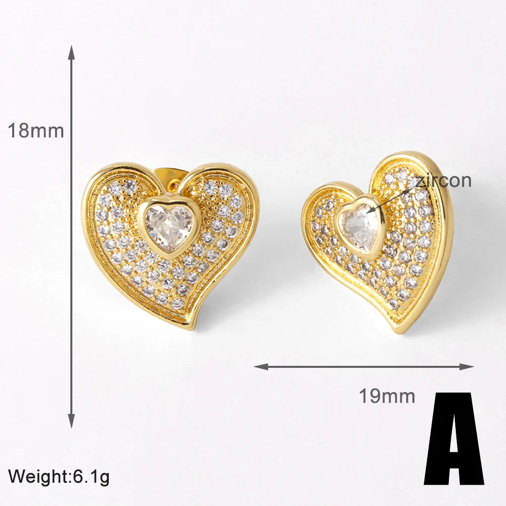 FLOLA Multicolor Crystal Heart Stud Earrings for Women Gold Plated Ball Semicircle Ear Studs Rainbow Jewelry ersa348