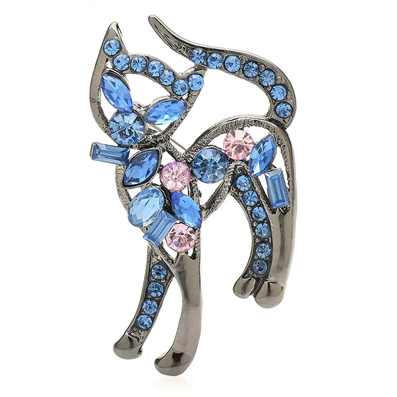 Wuli&baby Walking Cat 3 Colors Crystal Animal Kitty Brooch Pins Jewelry Gift Metal Badge