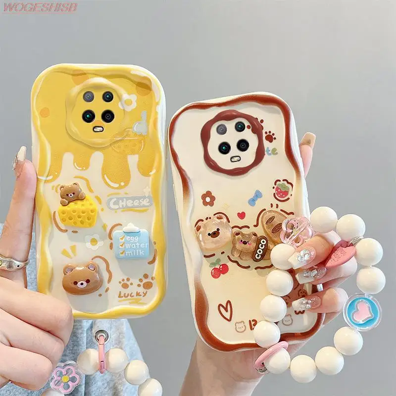 Cream Cake Case for Xiaomi Redmi Note 8 8T 9 Pro Max 9S 9T A1 A2 12C 11A 10A 10C 10 9A 9i 9AT 9C Bear Wrist Strap Bracelet Cover