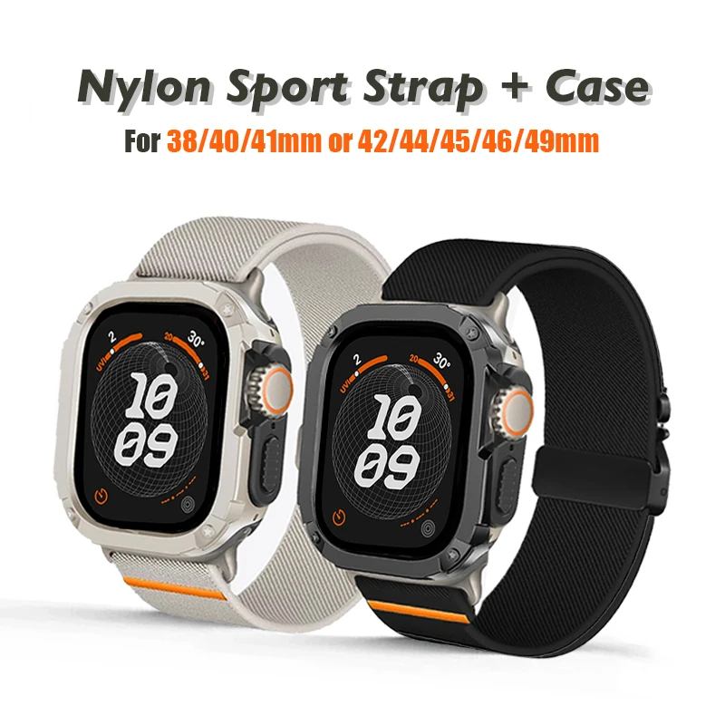 

Parachute Nylon Strap+Case for Apple Watch Ultra Band 49mm 45mm 46mm 44mm 42mm 40mm 41mm Bracelet Shell IWatch Series 6 5 4 3 SE