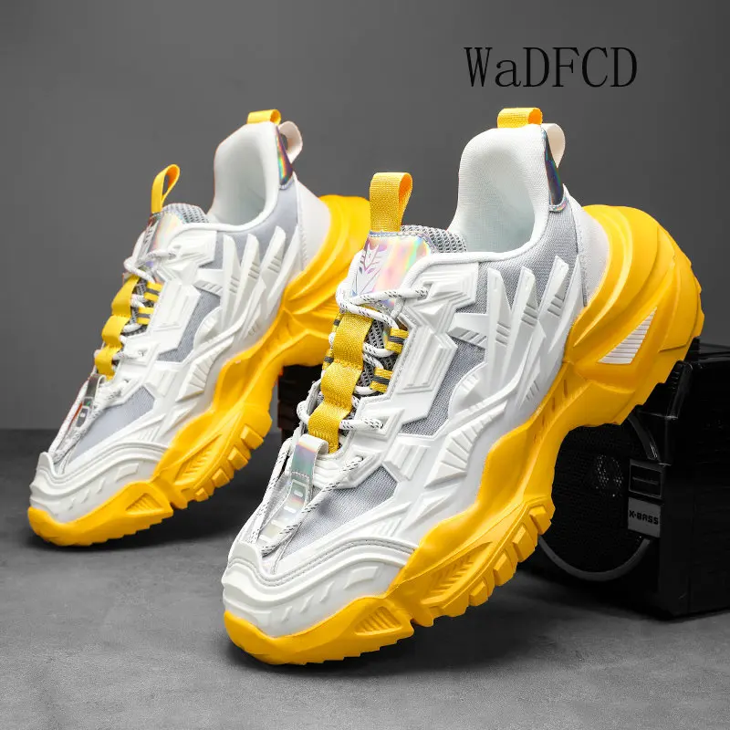 Chunky Sneakers Plus Size 45 Men Women Mecha Style Running Shoes Fashion Casual Leather Fabric Height Increased Platform Shoes