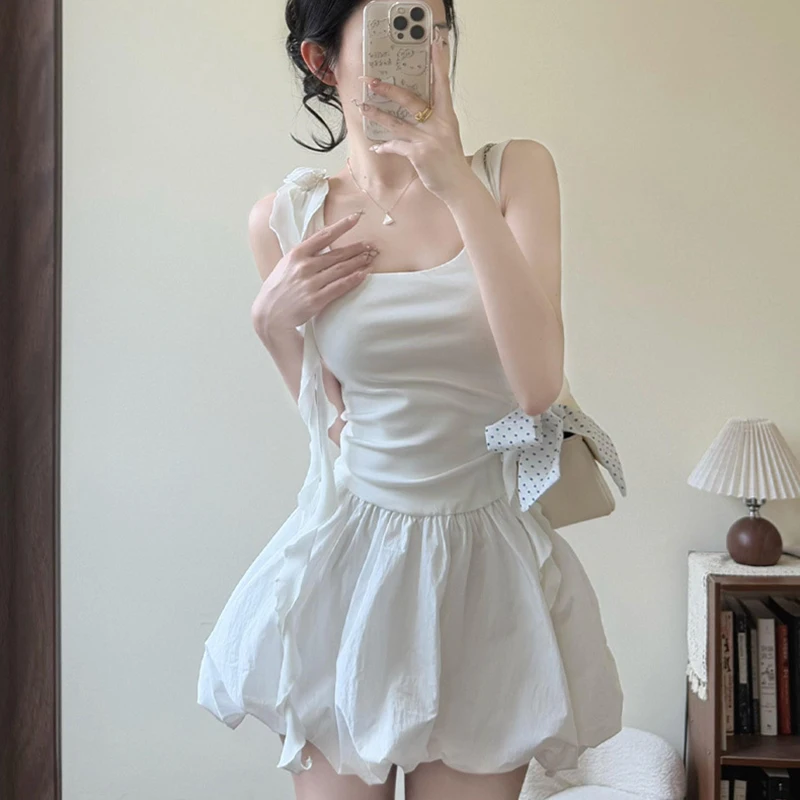 Summer High Waist Bubble Mini Skirts for Women White Sweet Hot Girls A-Line Cake Skirt Fsahion Versatile Student Short Skirt