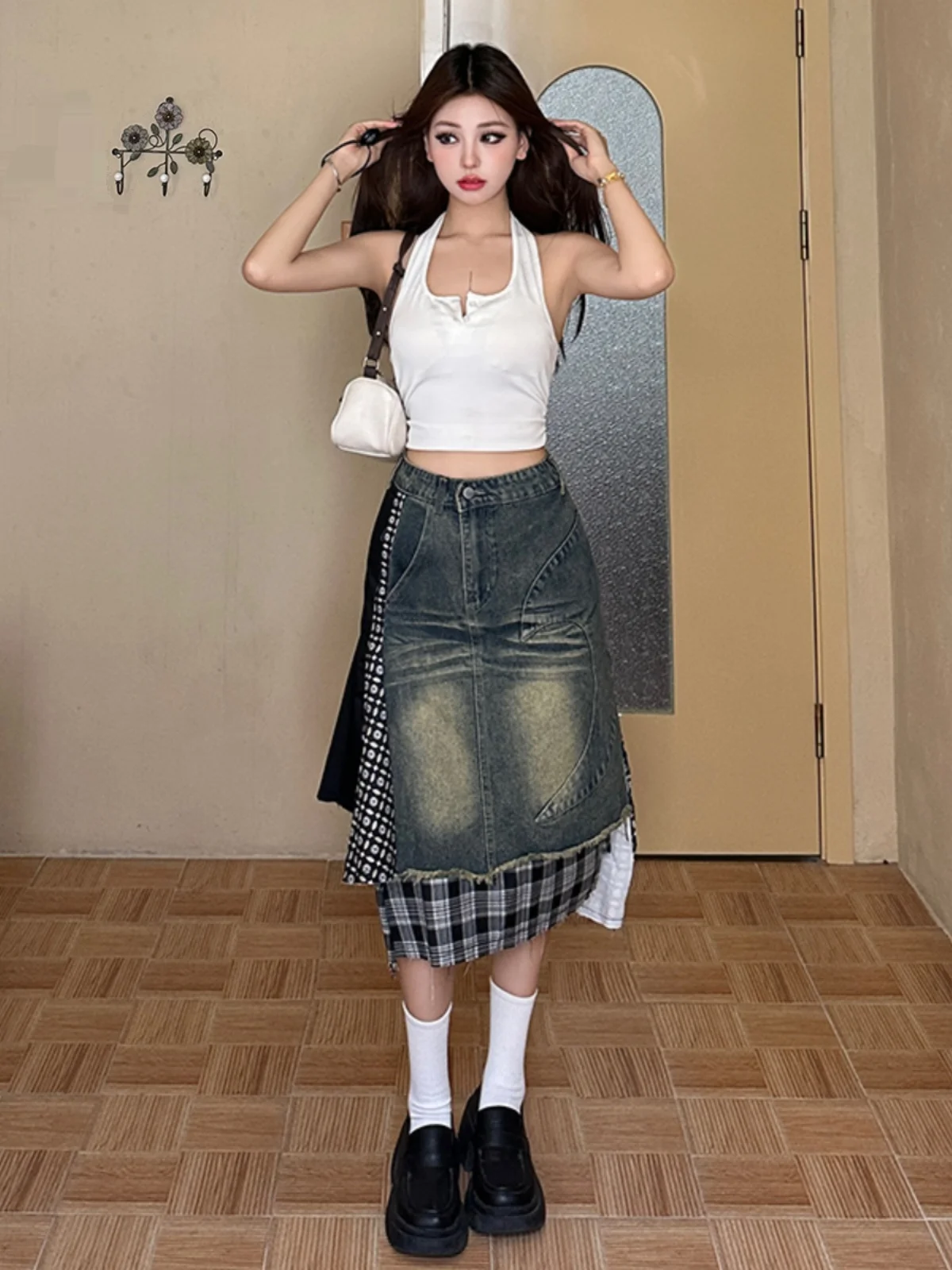 

Women Denim Long Skirt Harajuku Y2k 2000s Vintage Skirts 90s Aesthetic Streetwear Fashion Korean Style A-Line Jean Skirt Clothes