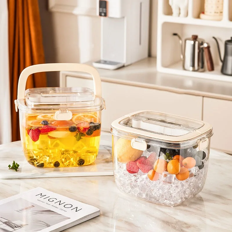Transparent Ice Bucket Portable Retro Champagne Summer Beer Bucket  Large Capacity Fruit Storage Bucket Box Container