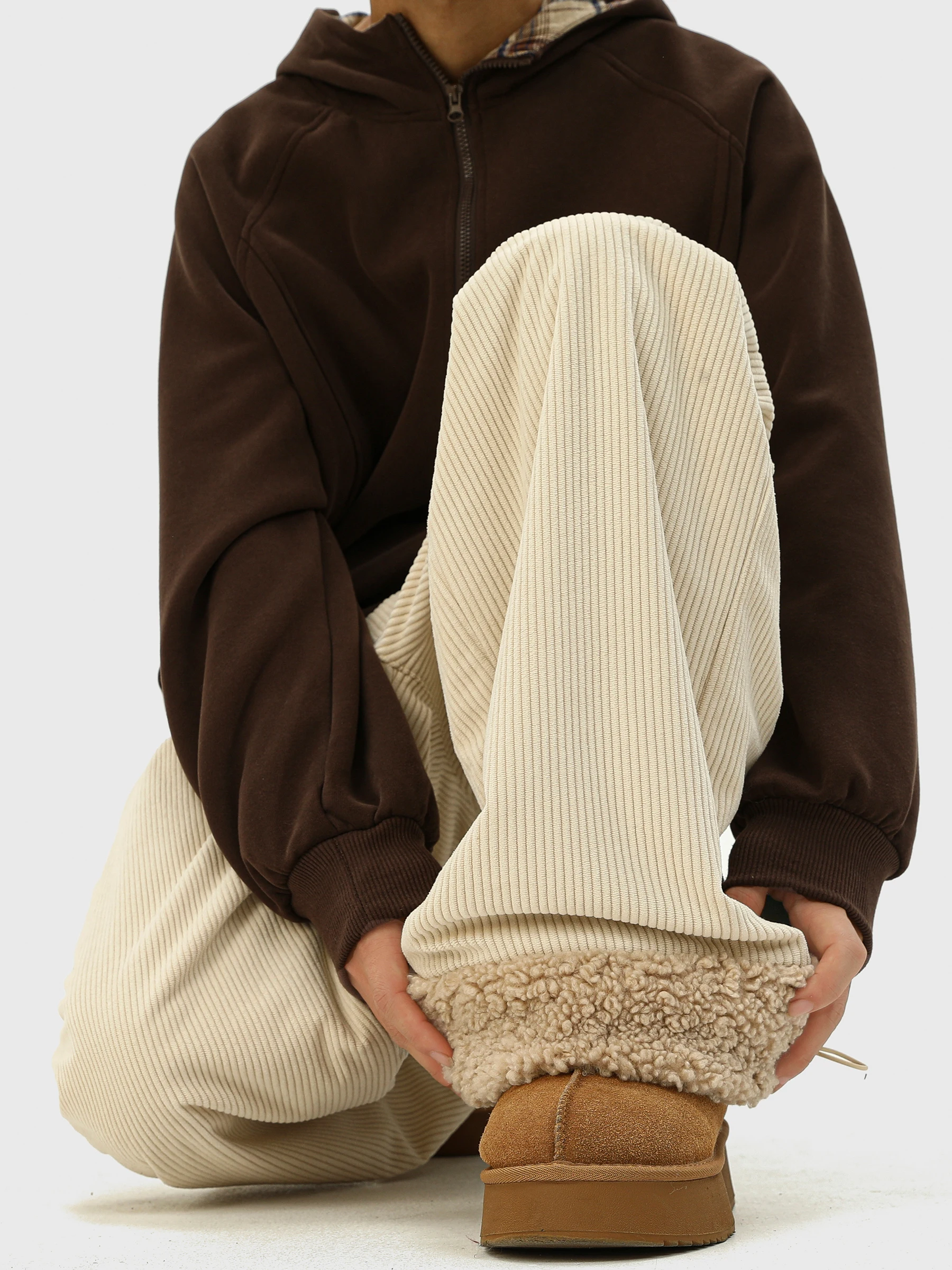 

Мужские вельветовые бархатные хлопковые брюки Thiened из ягненка, зимние брюки на подкладке, длинные прямые свободные повседневные брюки с широкими штанинами