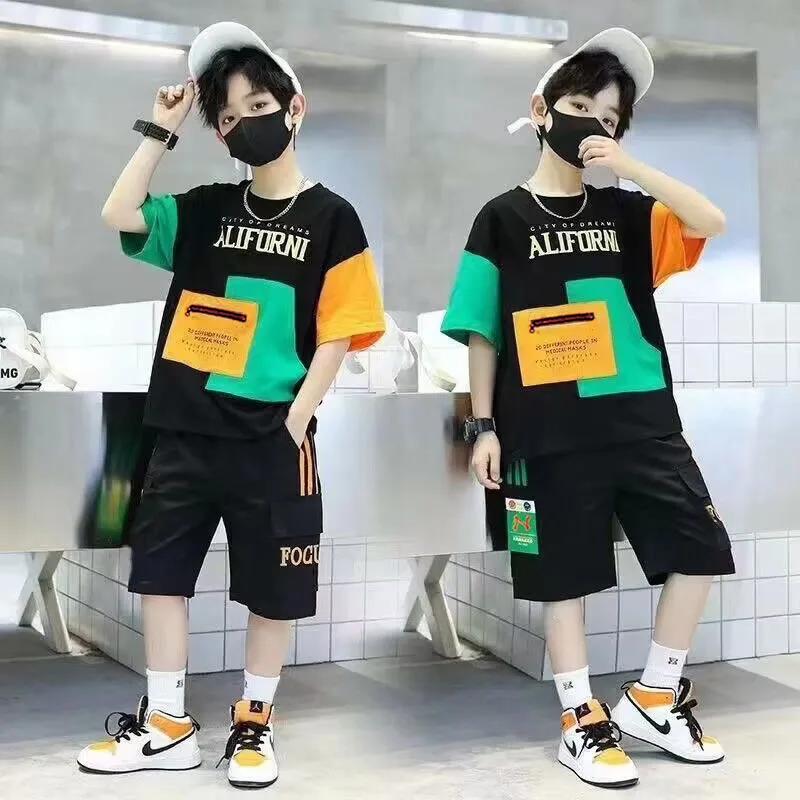 New Summer Teenager Boys Clothes Casual Outfit Kids Tracksuit Child T shirt + Shorts hot Pant 4 5 6 7 8 9 10 12 11 13 14 Year