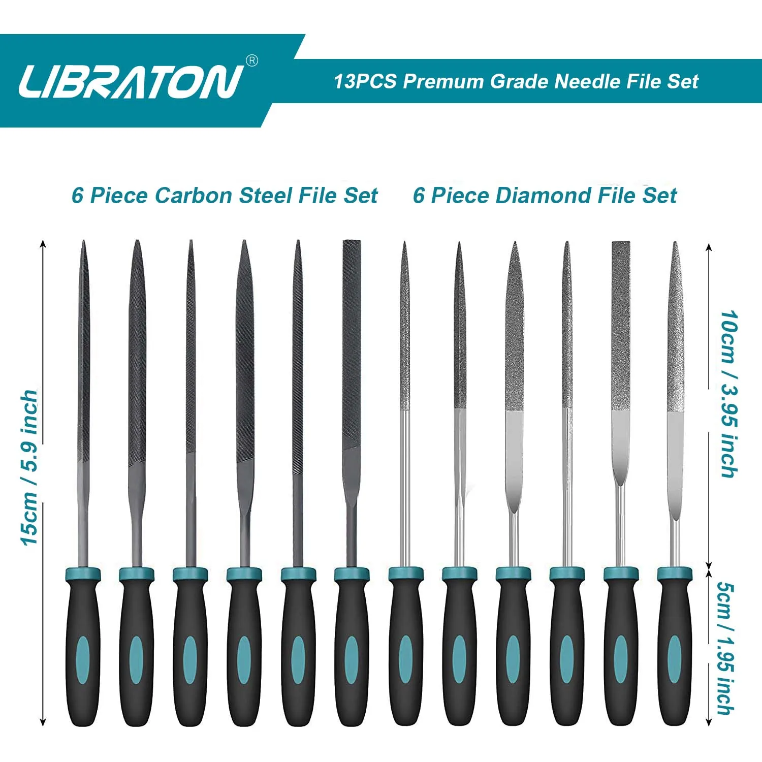 Libraton Small File Set, Needle Diamond Files 13PCS, 6Pcs Jewlers Files & 6 Steel Files for Precision Metal File Work Wood Files