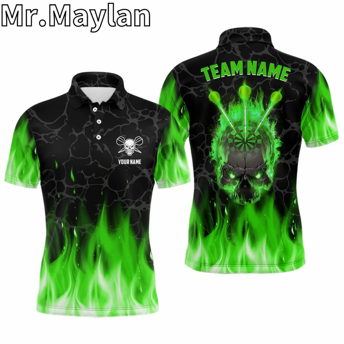 3D Blue Flame Skull Mens Darts Polo Shirts Custom Scary Darts Shirt For Men Dart Team Jerseys Outfits Gifts For Darts Lovers