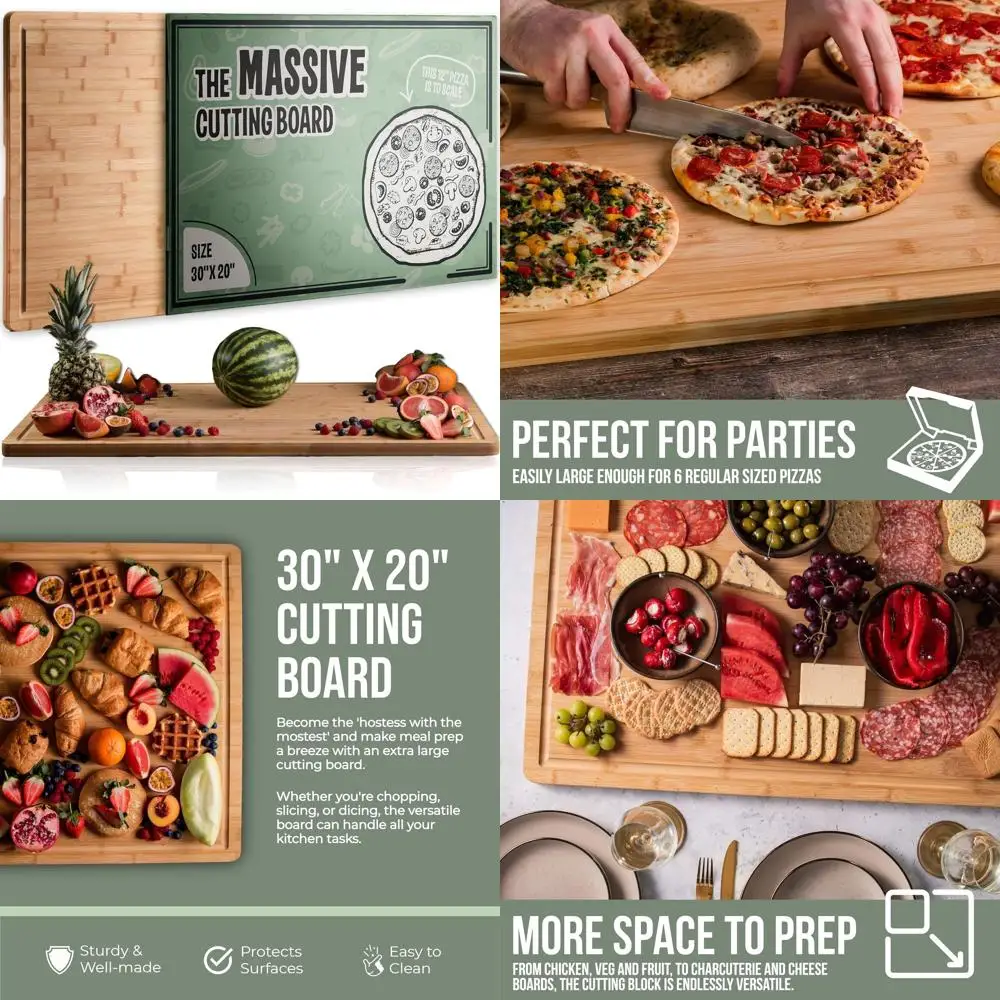 

Giant 30x20 Bamboo Chopping Board - Heavy Duty Kitchen Cutting Surface for Meat, Vegetables & Cheese