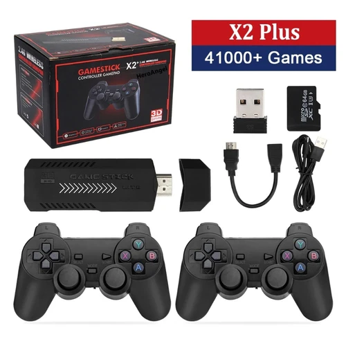 X2 Plus Game Stick 4K HD 2 4G consola de videojuegos Retro controlador inalámbrico TV 50 emulador PS1 N64 DC 256G juegos