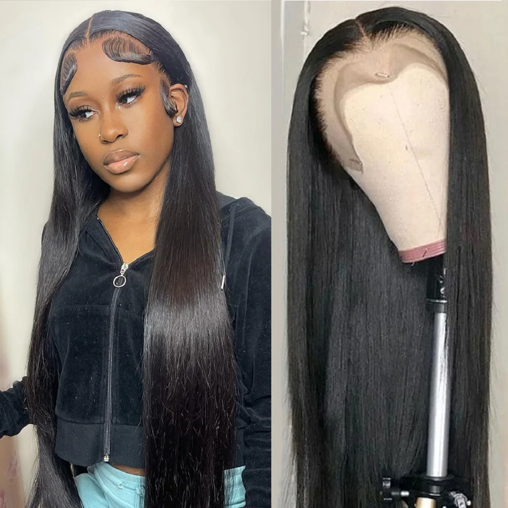 13x4 HD Straight Lace Front Wig Human Hair 180 Density Transparent Lace Frontal Wigs For Black Women Pre Plucked Remy Hair