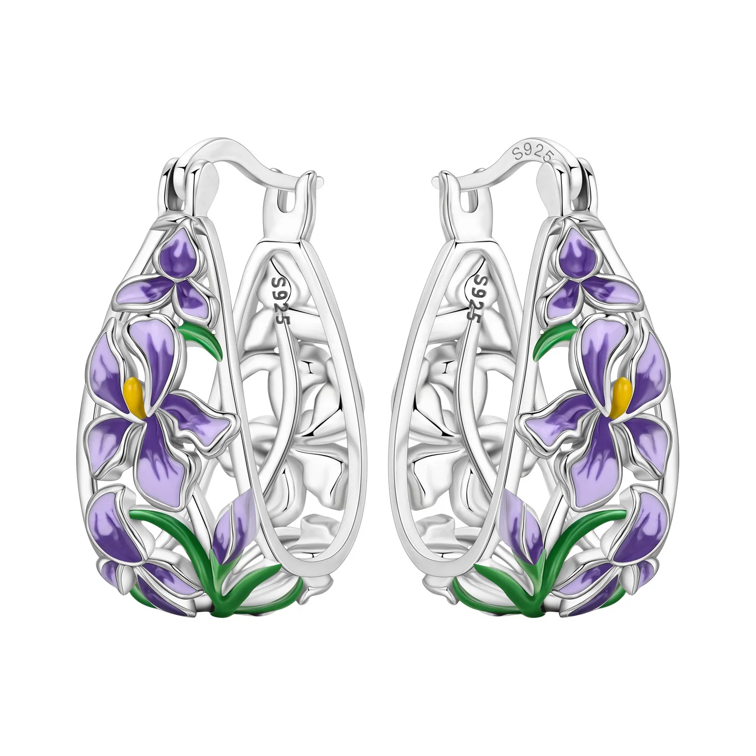 MISEFF S925 Sterling Silber Ohrringe, Iris-Blumen-Ohrringe, origineller Modeschmuck für Frauen, Geburtstag, Valentinstag, Geschenk