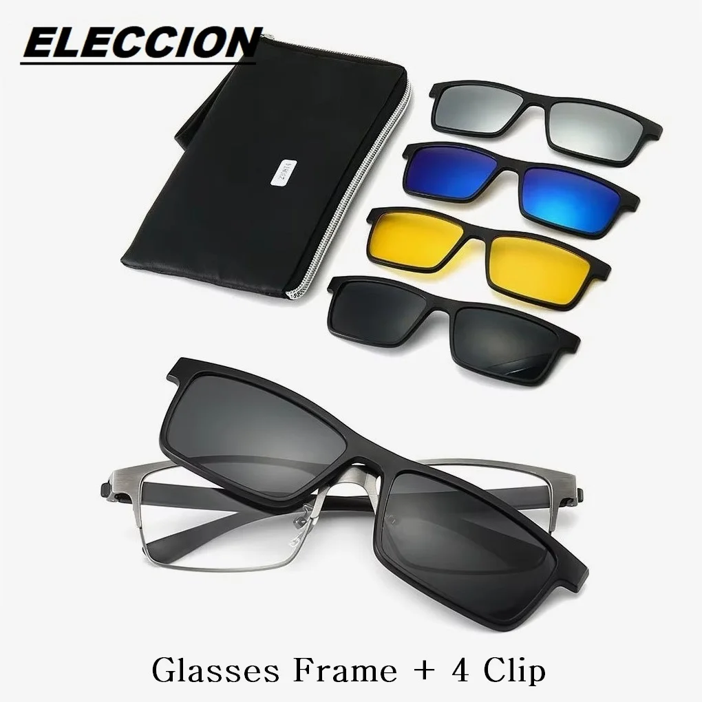 

ELECCION Fashion Retro TR90 Magnetic Polarized Clip-on Glasses Square Optical Prescription Eyeglasses Frame Men 2308