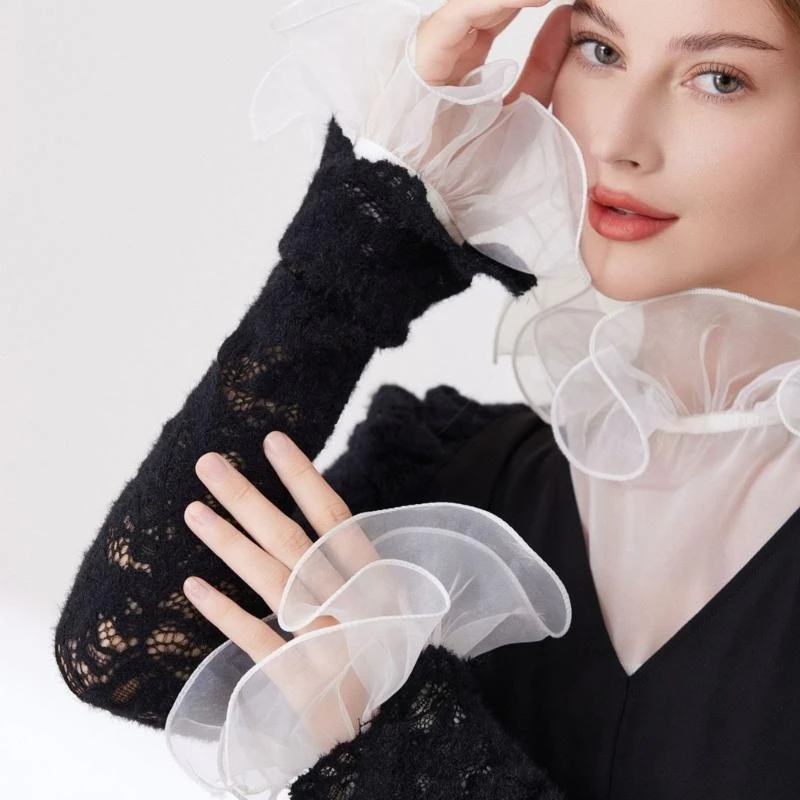 Elegant Detachable Lace Collar And Arm Sleeve Set For Formal Event Breathable Tulle Fabric Fashion Outfit Accessory Y166