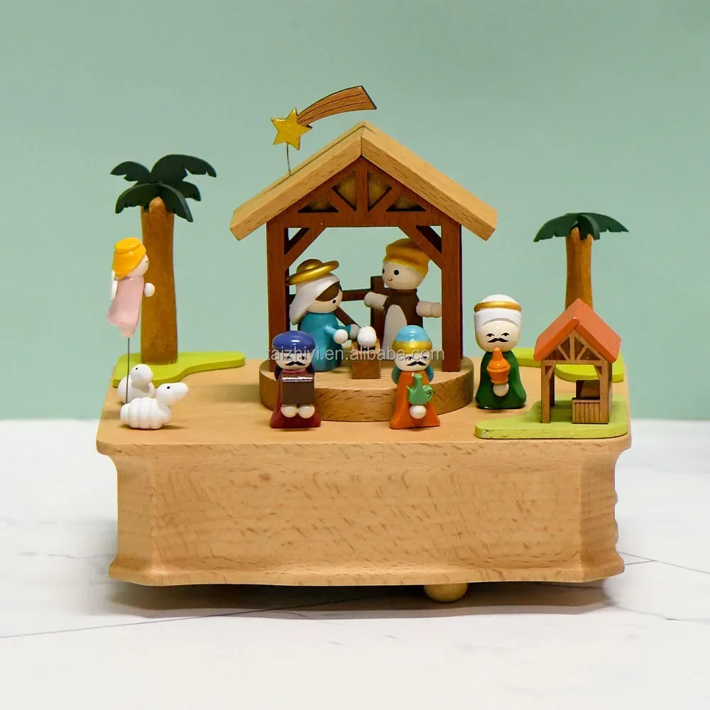 Jesus Birth Custom Decorative Toy Music Playing Wooden Musical Box with Various Designs
